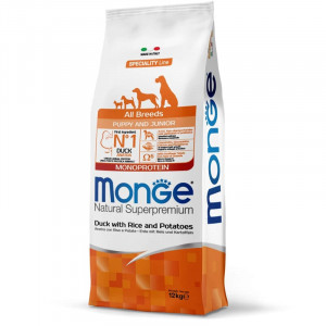 MONGE DOG PUPPY JUNIOR ALL DUCK sausā barība kucēniem Pīle 12kg